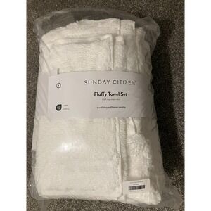 NEW Sunday Citizen Fluffy Plush Luxury Bath Towel Set White 6 Piece